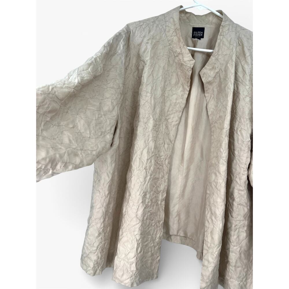 Eileen Fisher XL open front jacket cream textured silk Cardigan Embroidered - Picture 4 of 6